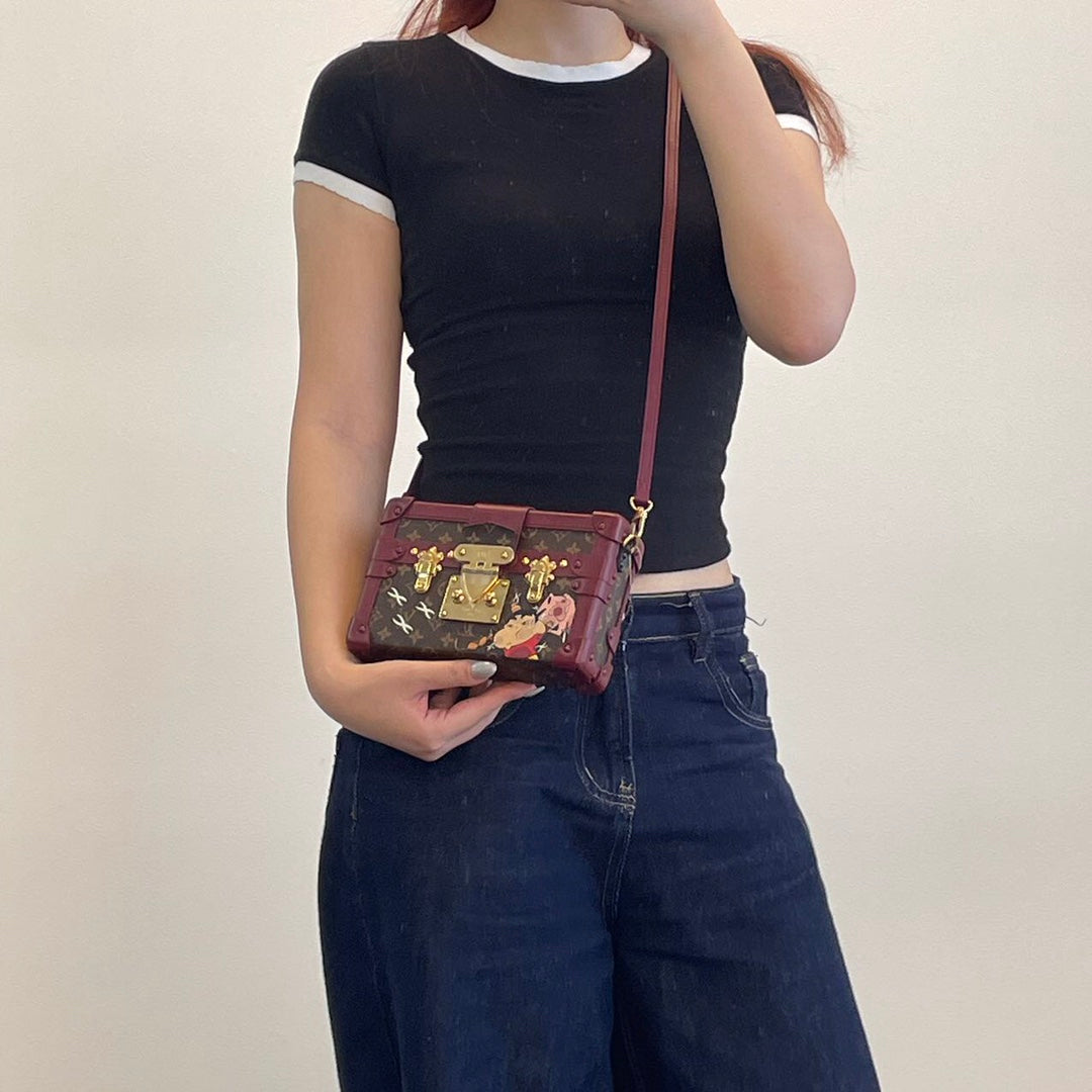 Louis Vuitton Petite Malle Burgundy Monogram Crayon Shinchan Limited Edition Box Bag 18 cm [Used]