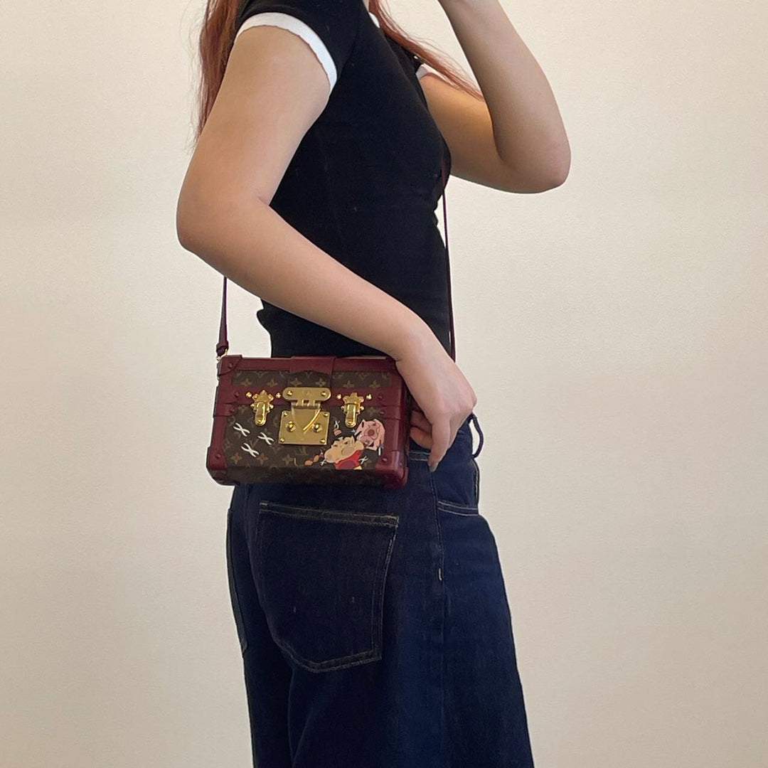Louis Vuitton Petite Malle Burgundy Monogram Crayon Shinchan Limited Edition Box Bag 18 cm [Used]
