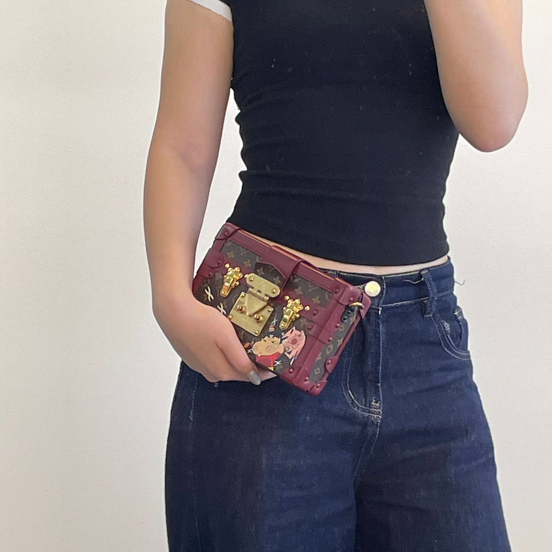 Louis Vuitton Petite Malle Burgundy Monogram Crayon Shinchan Limited Edition Box Bag 18 cm [Used]