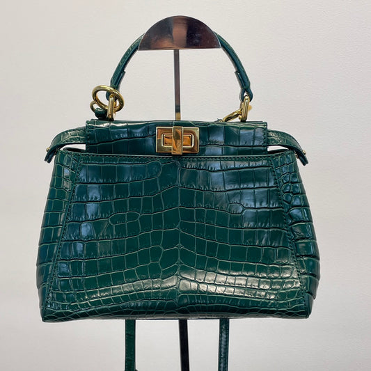 Fendi Peekaboo Dark Green Crocodile Leather 2Way Handbag [Used]