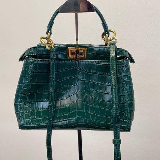 Fendi Peekaboo Dark Green Crocodile Leather 2Way Handbag [Used]