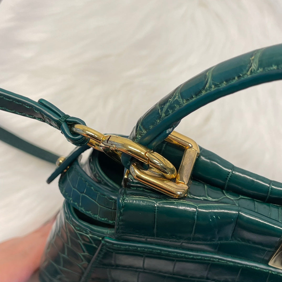 Fendi Peekaboo Dark Green Crocodile Leather 2Way Handbag [Used]