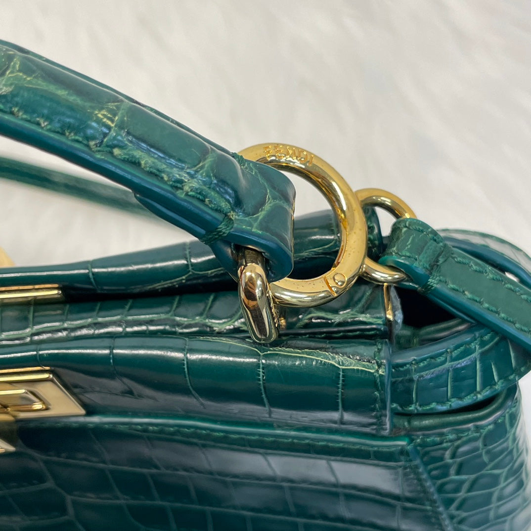 Fendi Peekaboo Dark Green Crocodile Leather 2Way Handbag [Used]