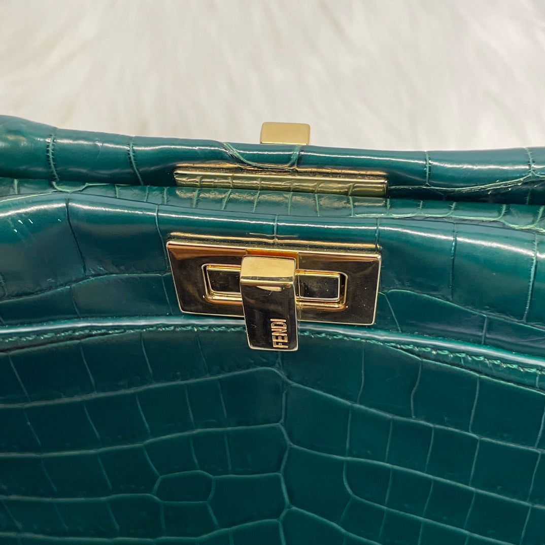 Fendi Peekaboo Dark Green Crocodile Leather 2Way Handbag [Used]