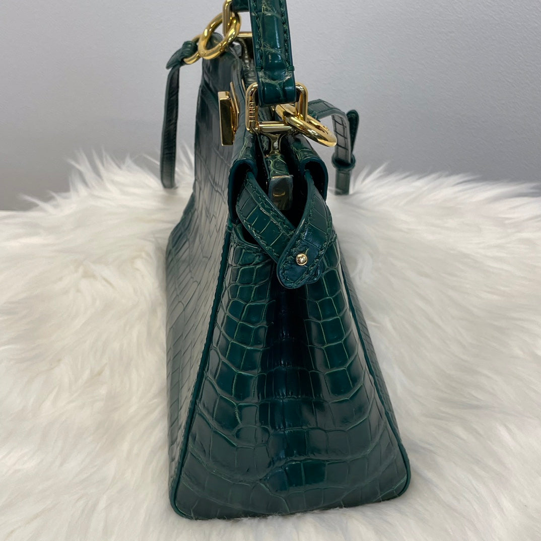 Fendi Peekaboo Dark Green Crocodile Leather 2Way Handbag [Used]
