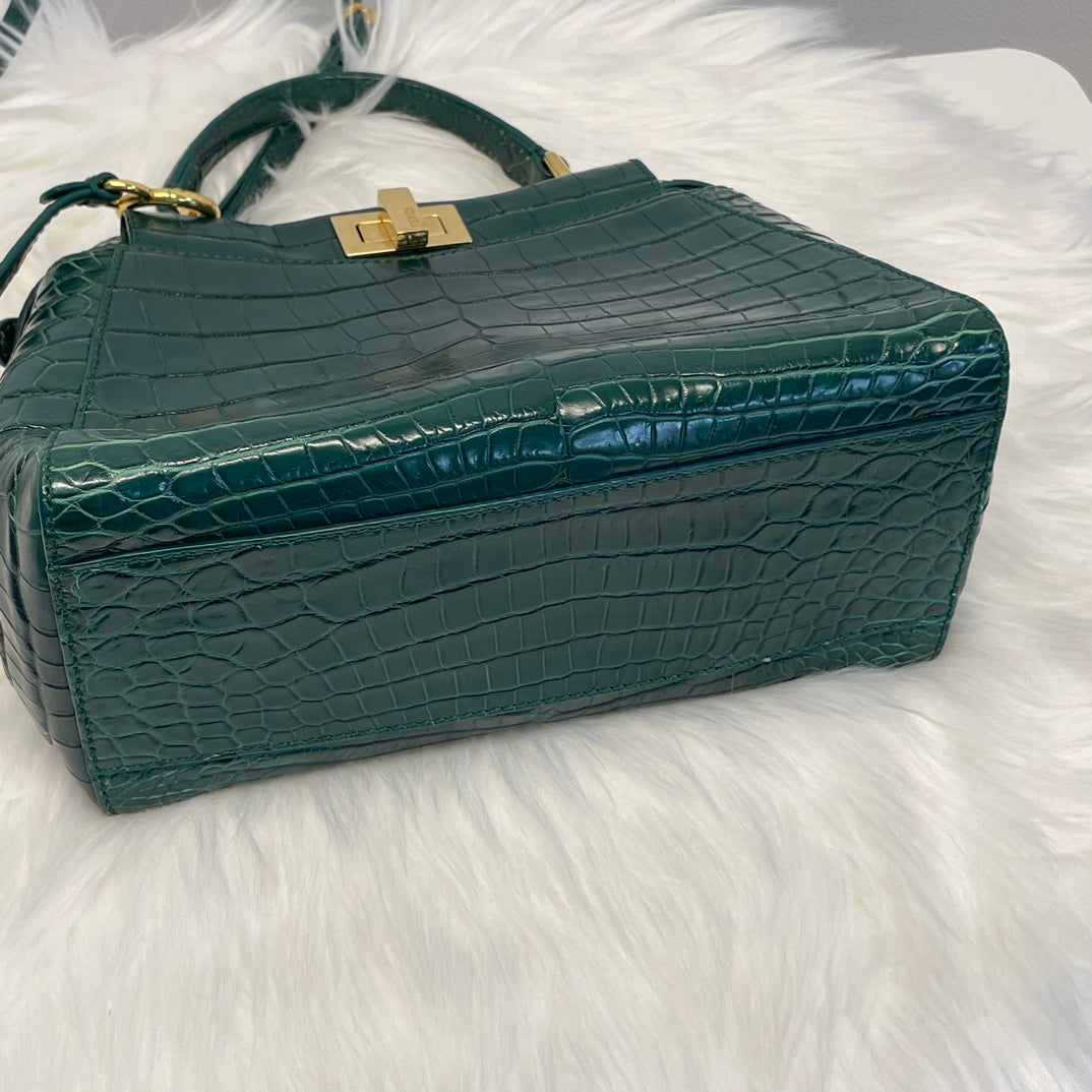 Fendi Peekaboo Dark Green Crocodile Leather 2Way Handbag [Used]