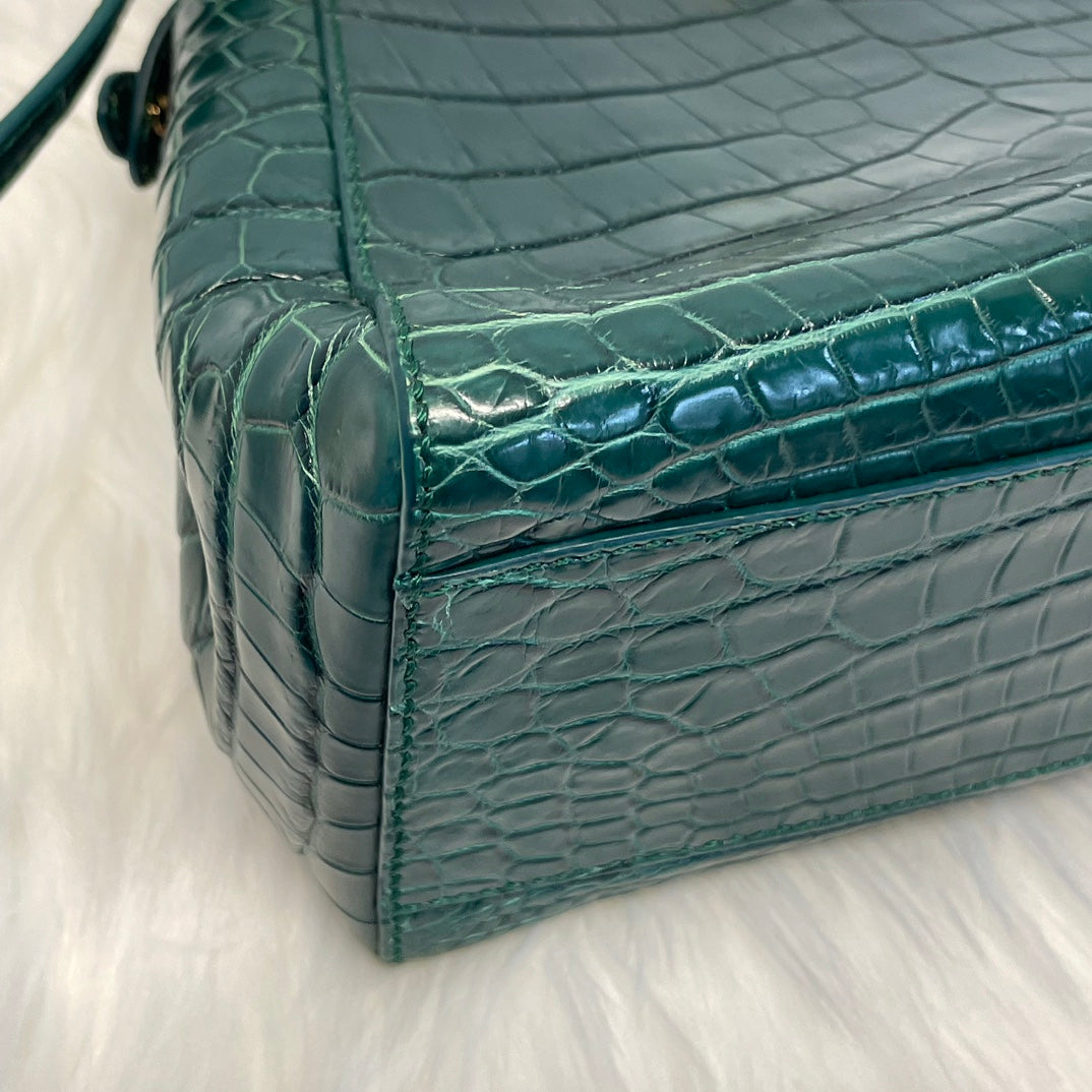 Fendi Peekaboo Dark Green Crocodile Leather 2Way Handbag [Used]