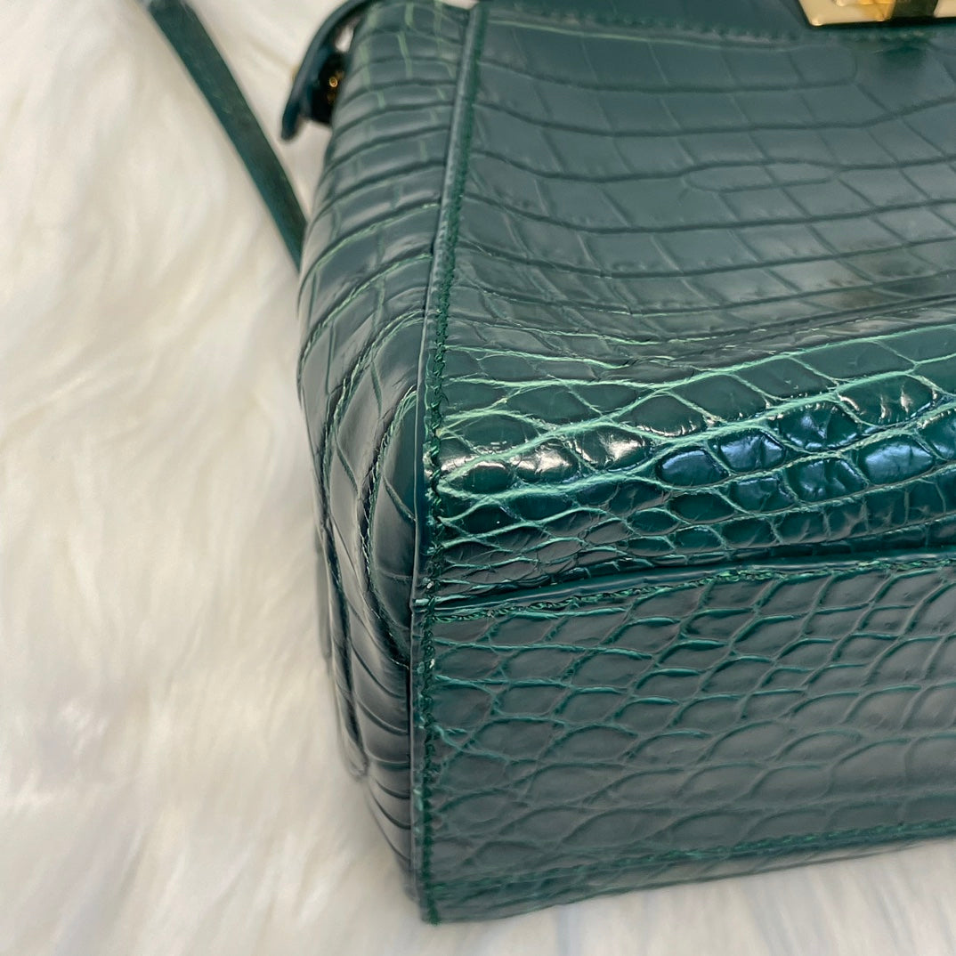 Fendi Peekaboo Dark Green Crocodile Leather 2Way Handbag [Used]