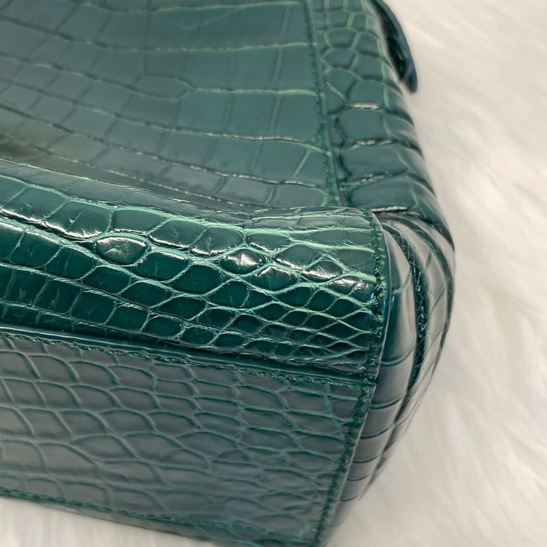 Fendi Peekaboo Dark Green Crocodile Leather 2Way Handbag [Used]