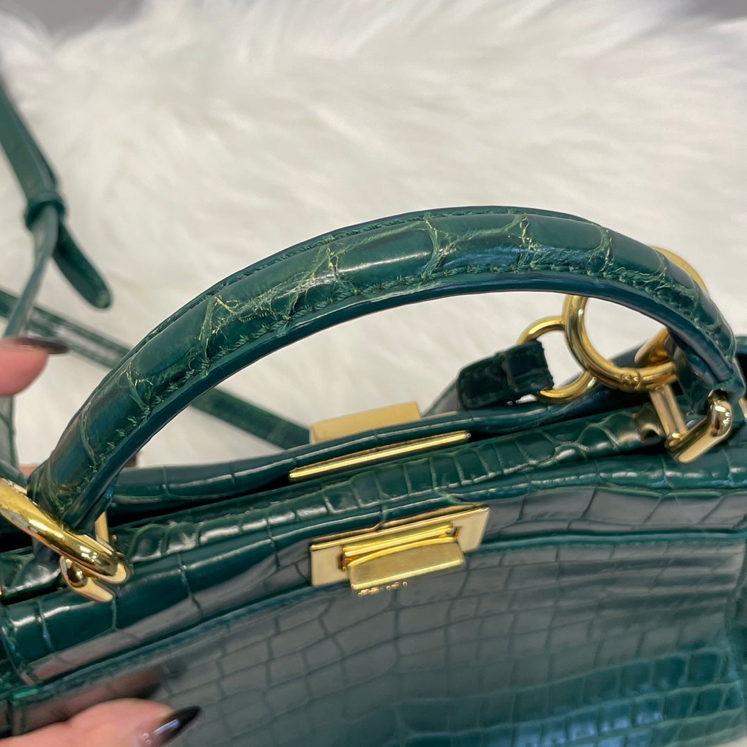 Fendi Peekaboo Dark Green Crocodile Leather 2Way Handbag [Used]