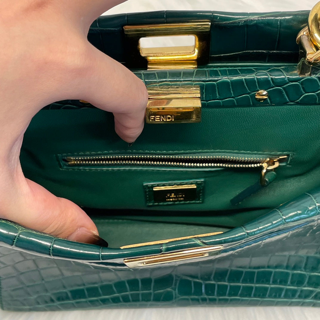 Fendi Peekaboo Dark Green Crocodile Leather 2Way Handbag [Used]