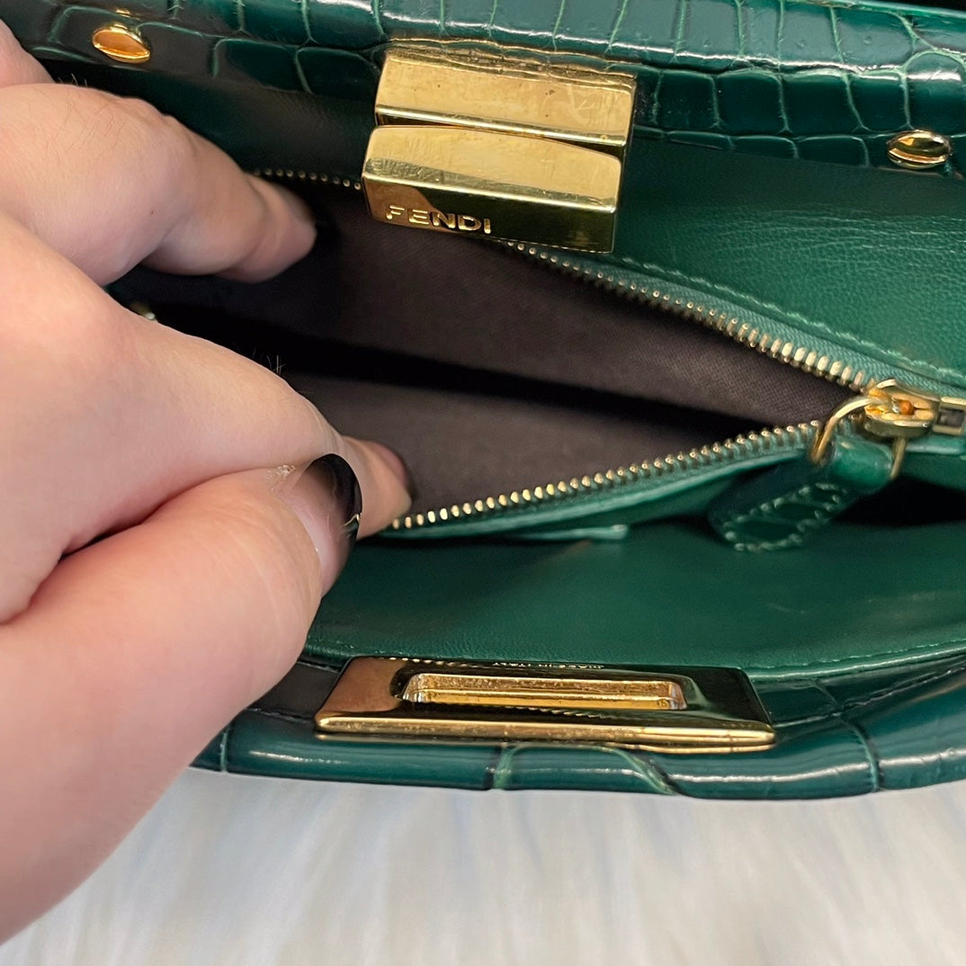 Fendi Peekaboo Dark Green Crocodile Leather 2Way Handbag [Used]