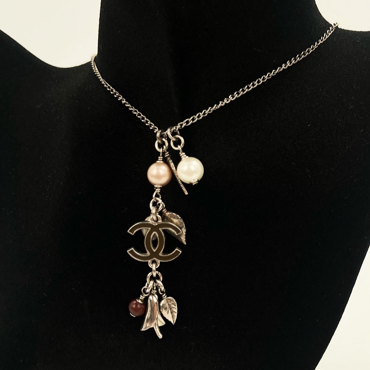 Chanel CC Multi-Charm Floral Pendant Necklace Silver-Tone  [Used]