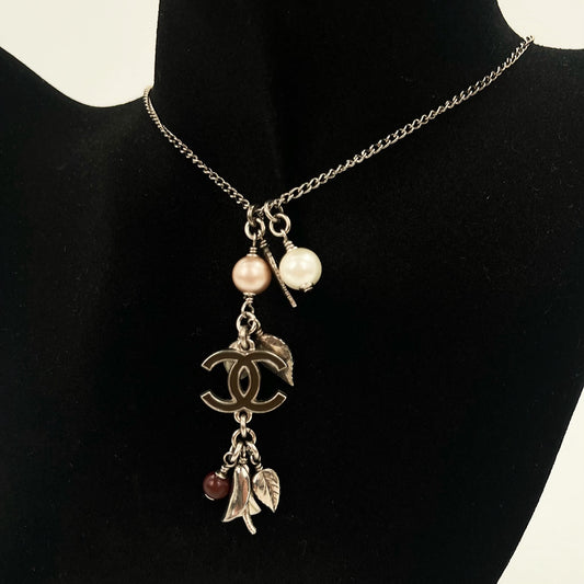 Chanel CC Multi-Charm Floral Pendant Necklace Silver-Tone  [Used]