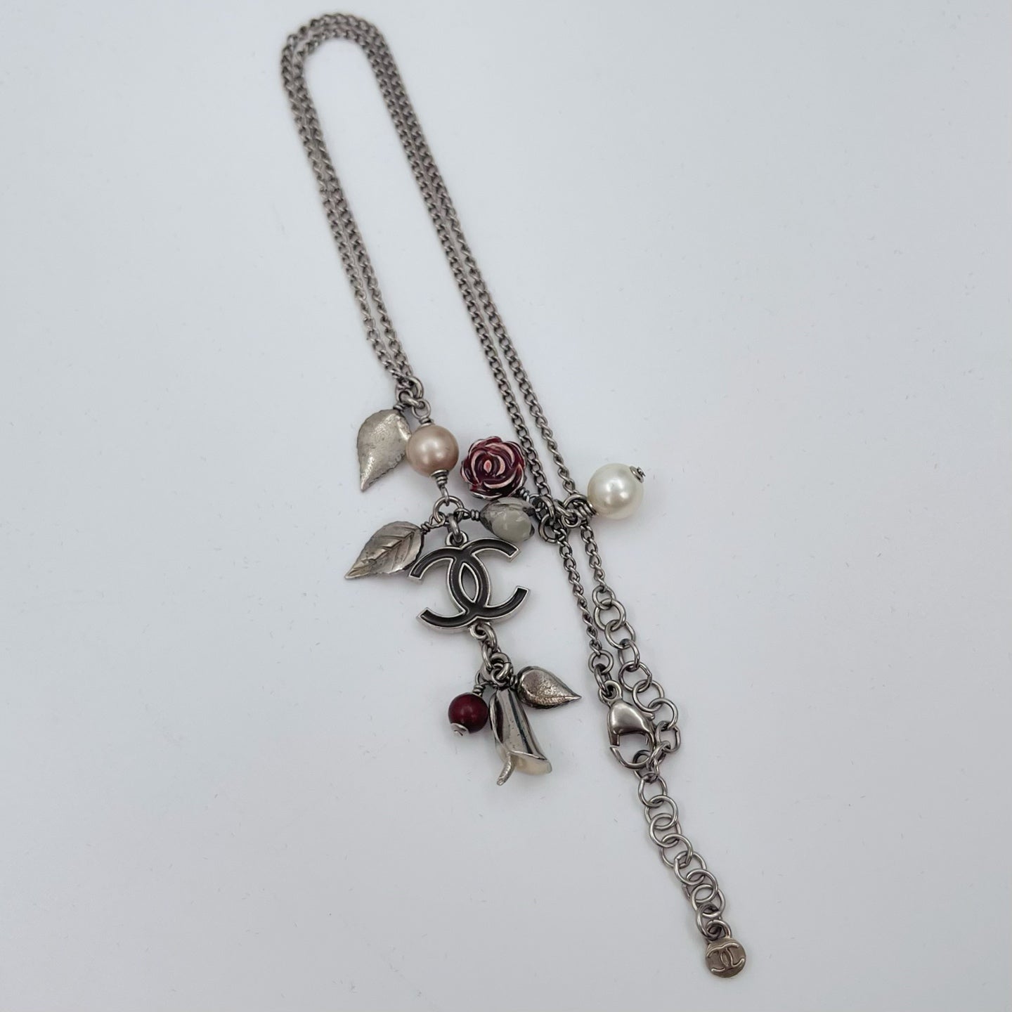 Chanel CC Multi-Charm Floral Pendant Necklace Silver-Tone  [Used]