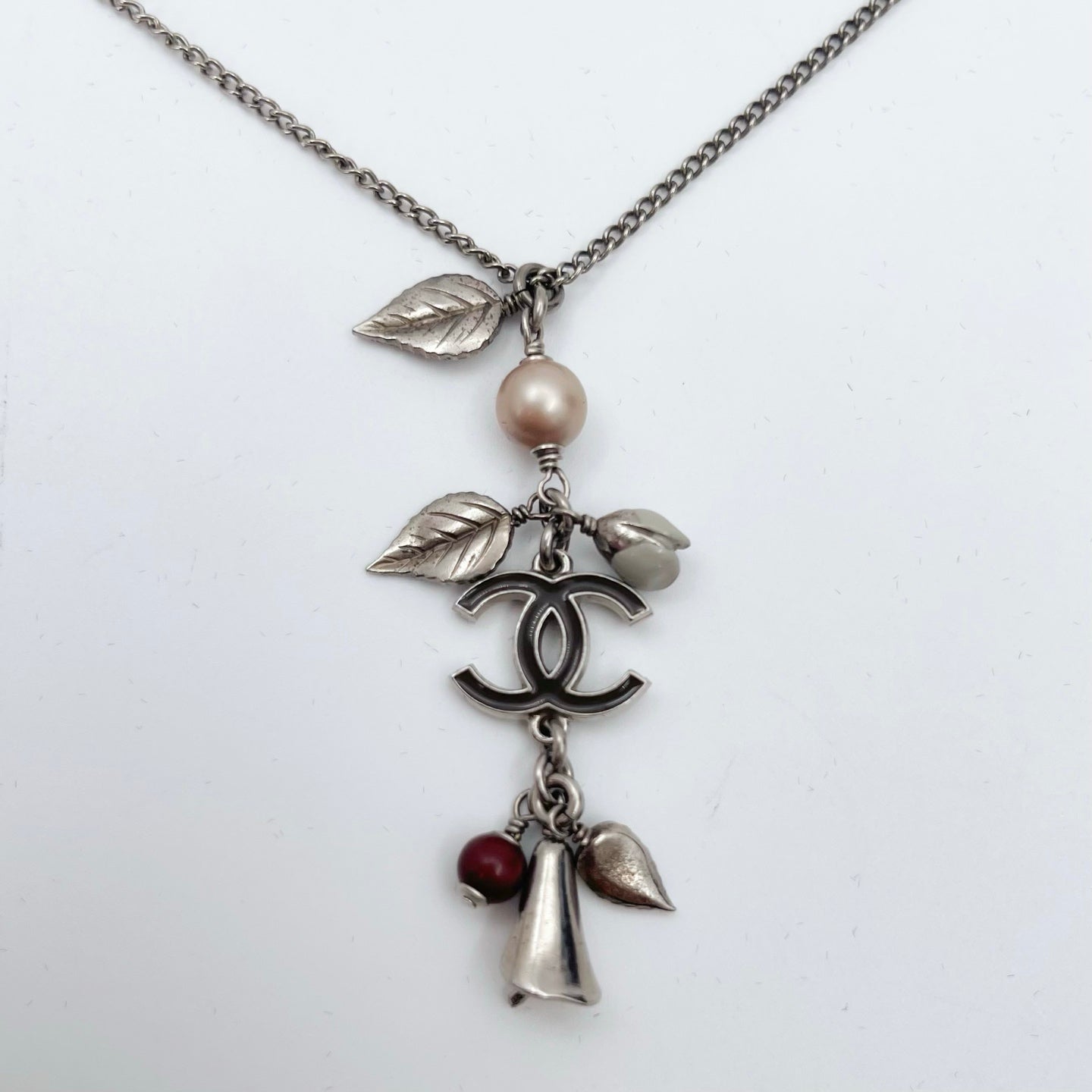 Chanel CC Multi-Charm Floral Pendant Necklace Silver-Tone  [Used]