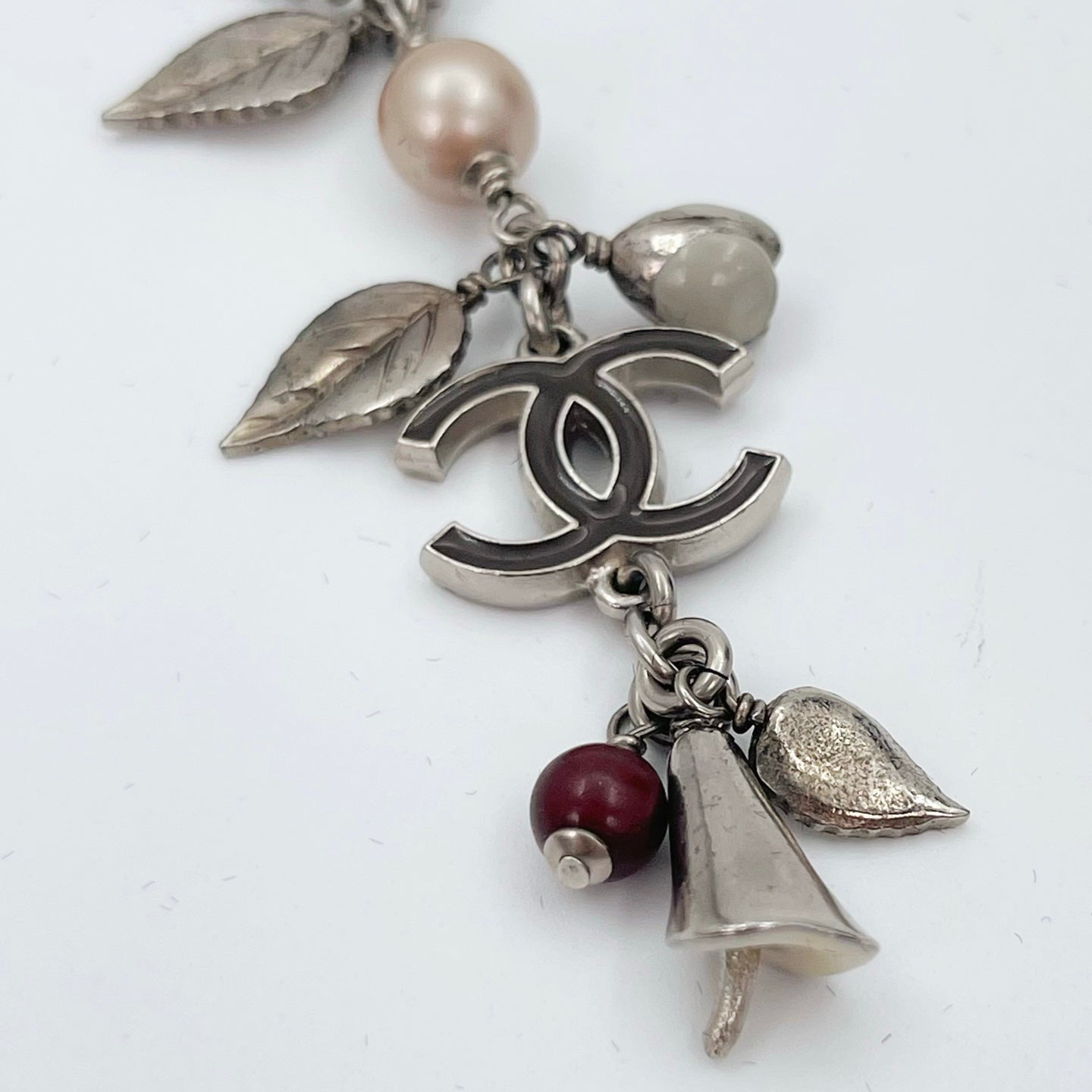 Chanel CC Multi-Charm Floral Pendant Necklace Silver-Tone  [Used]