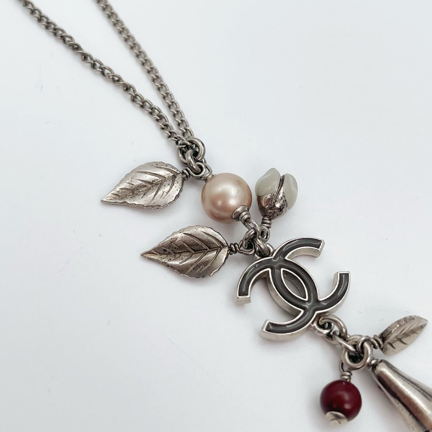 Chanel CC Multi-Charm Floral Pendant Necklace Silver-Tone  [Used]