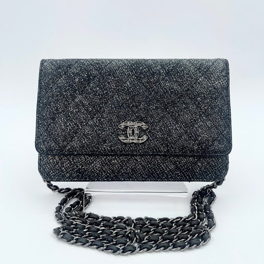 Chanel WOC Black Caviar Leather Glitter CC Chain Wallet  [Used]