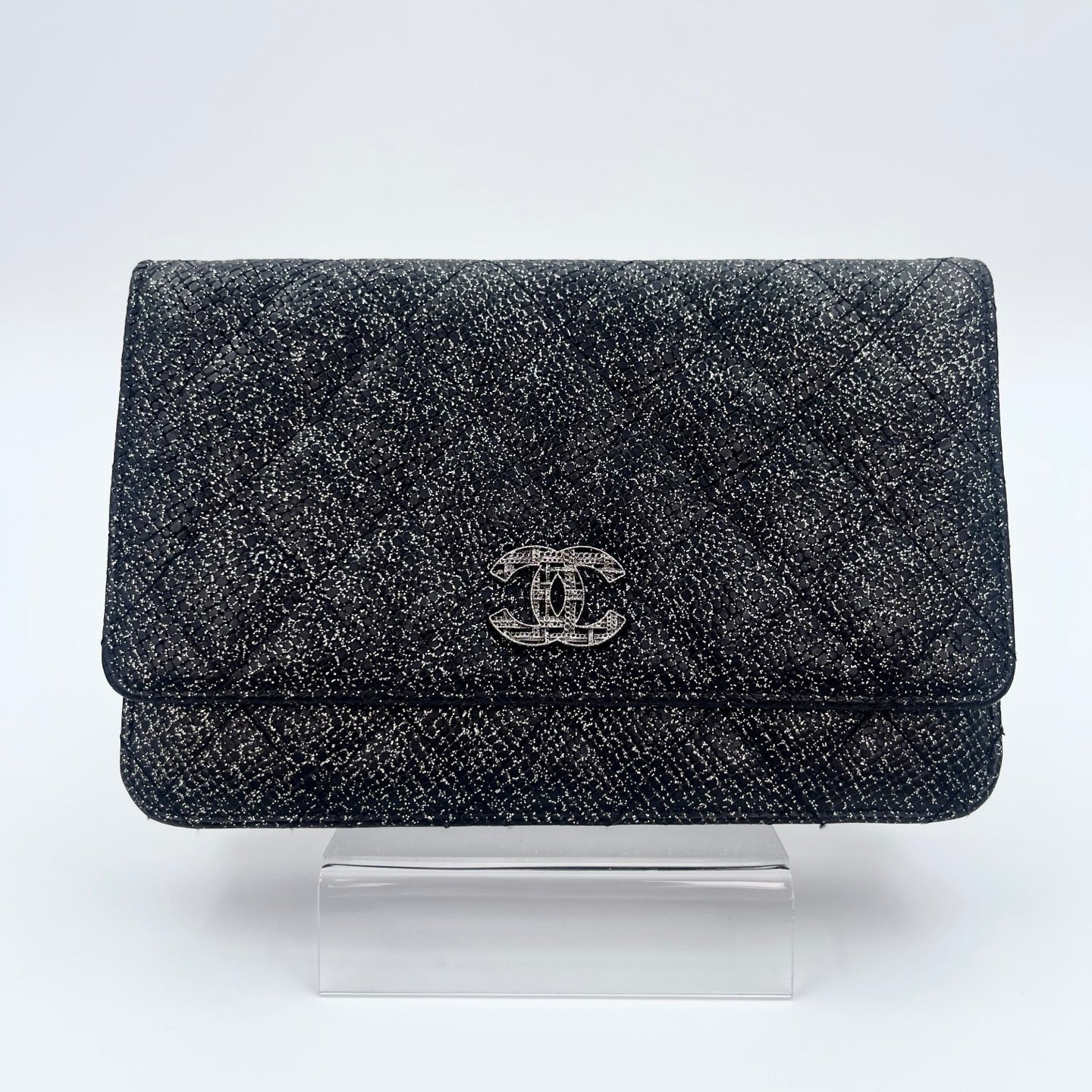 Chanel WOC Black Caviar Leather Glitter CC Chain Wallet  [Used]