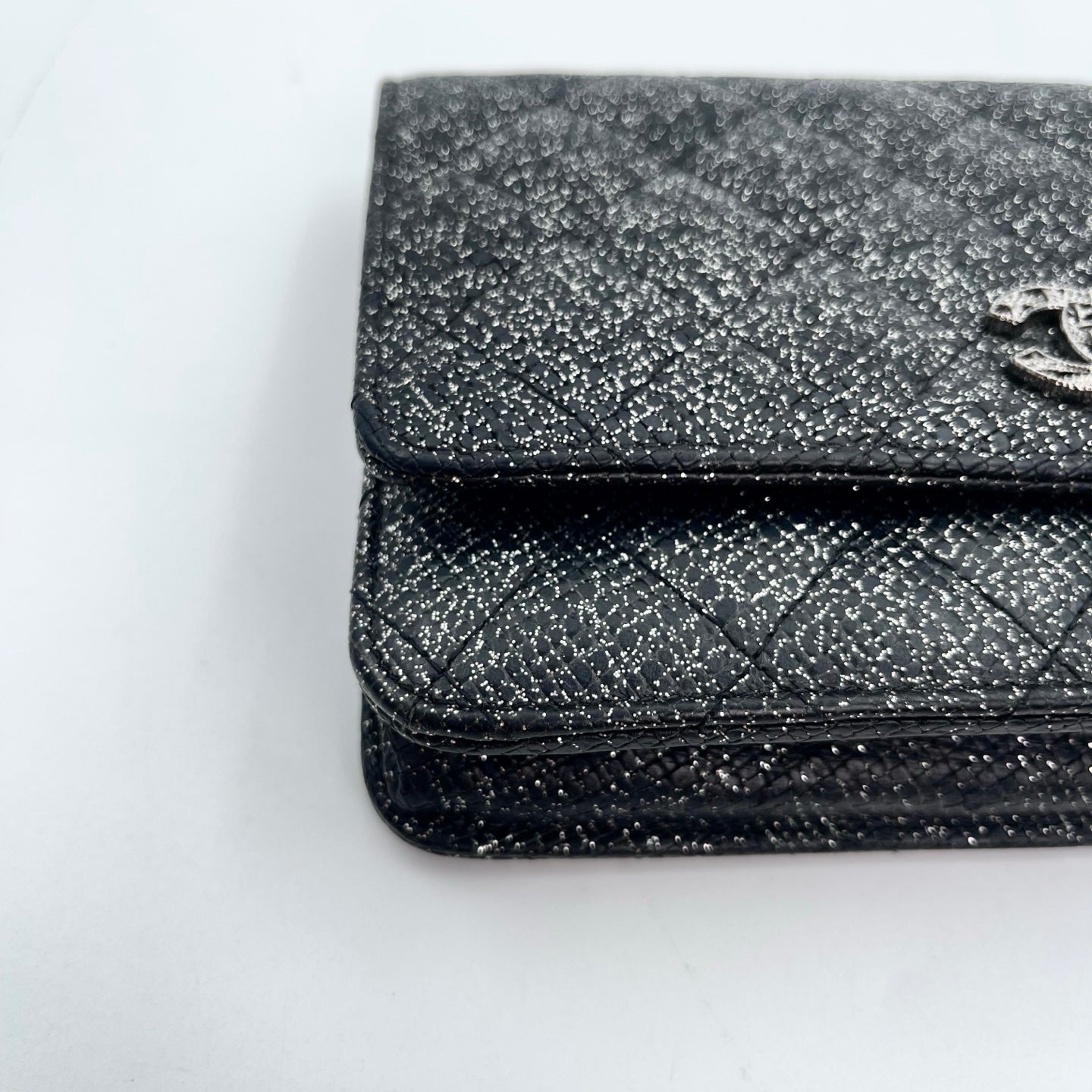 Chanel WOC Black Caviar Leather Glitter CC Chain Wallet  [Used]