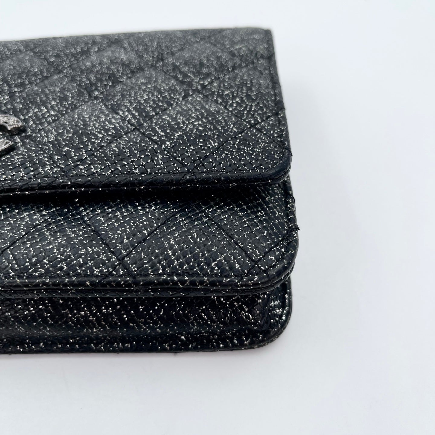 Chanel WOC Black Caviar Leather Glitter CC Chain Wallet  [Used]