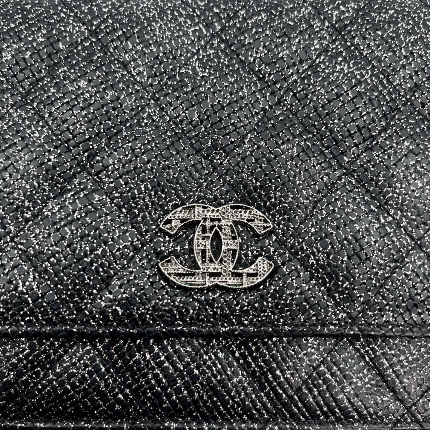 Chanel WOC Black Caviar Leather Glitter CC Chain Wallet  [Used]