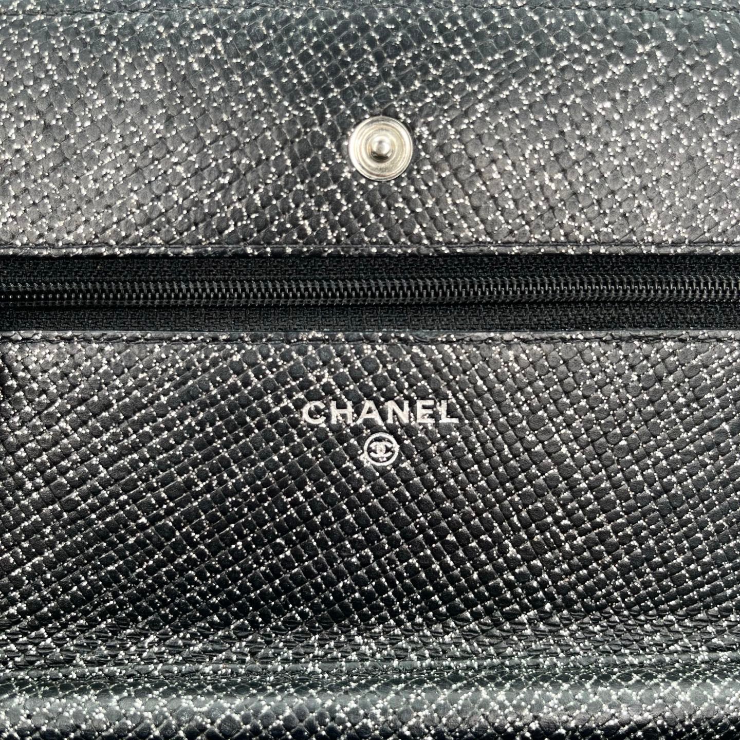 Chanel WOC Black Caviar Leather Glitter CC Chain Wallet  [Used]