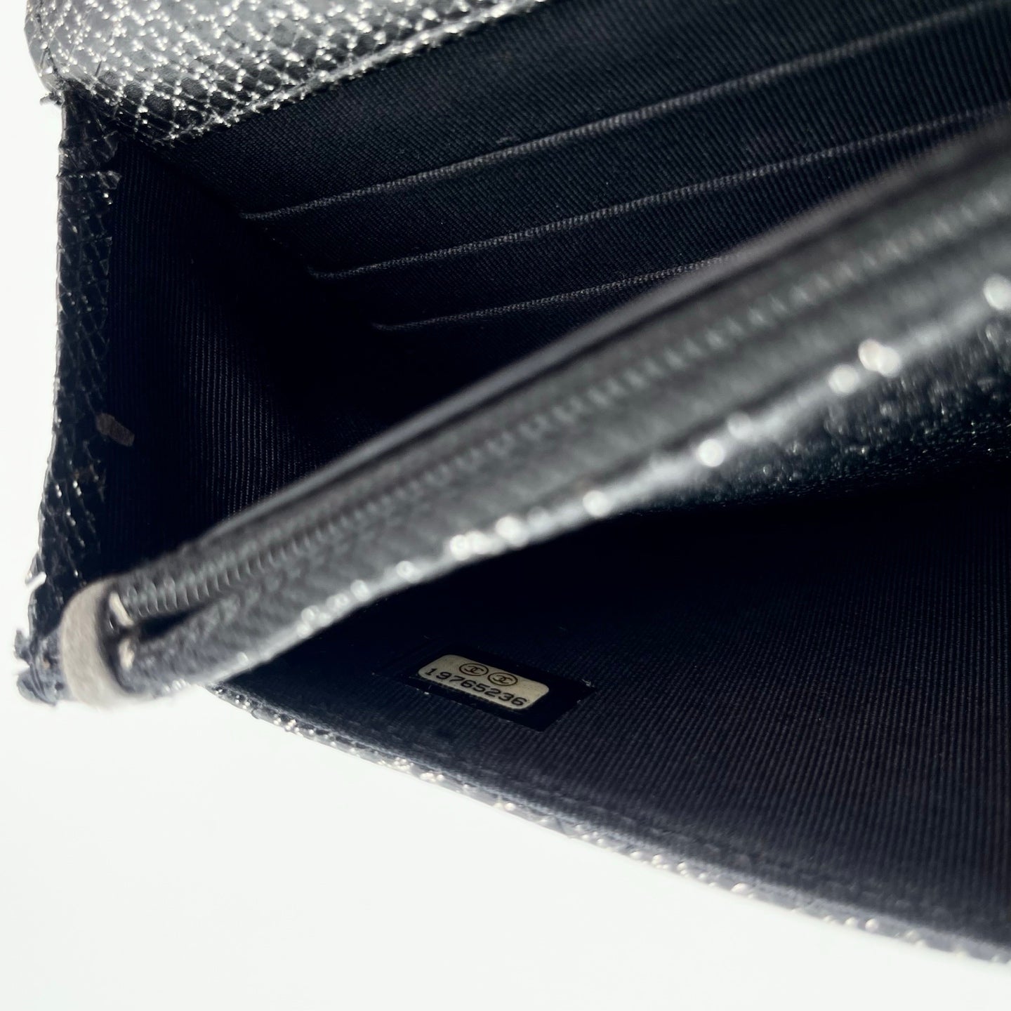 Chanel WOC Black Caviar Leather Glitter CC Chain Wallet  [Used]