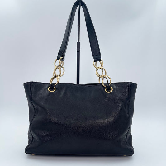Chanel CC Logo Black Leather Chain Tote Bag Gold Hardware [Used]