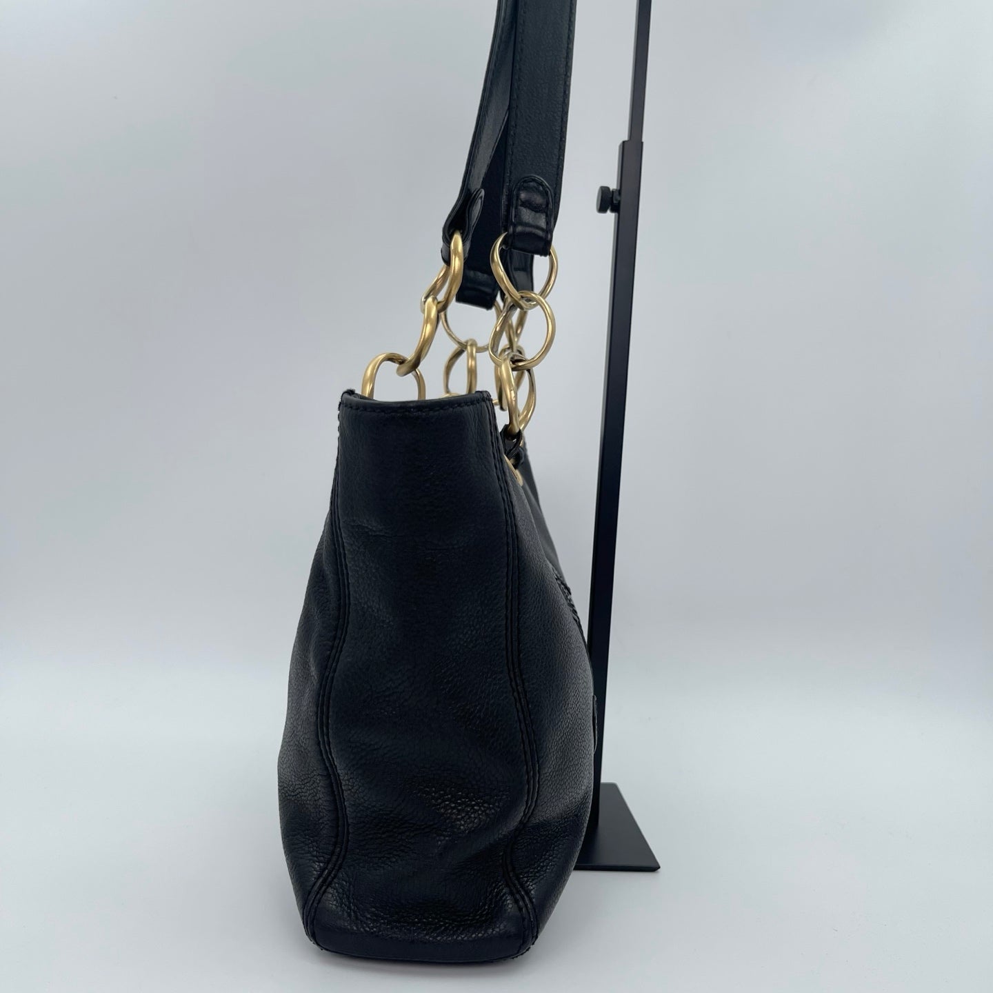 Chanel CC Logo Black Leather Chain Tote Bag Gold Hardware [Used]