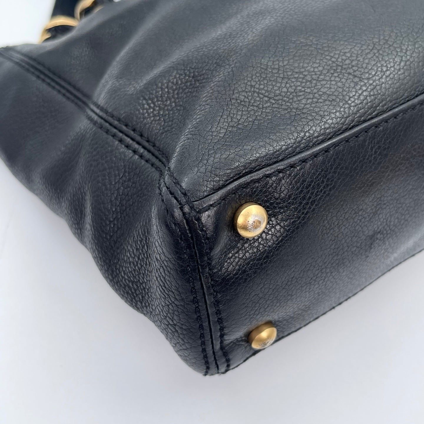 Chanel CC Logo Black Leather Chain Tote Bag Gold Hardware [Used]