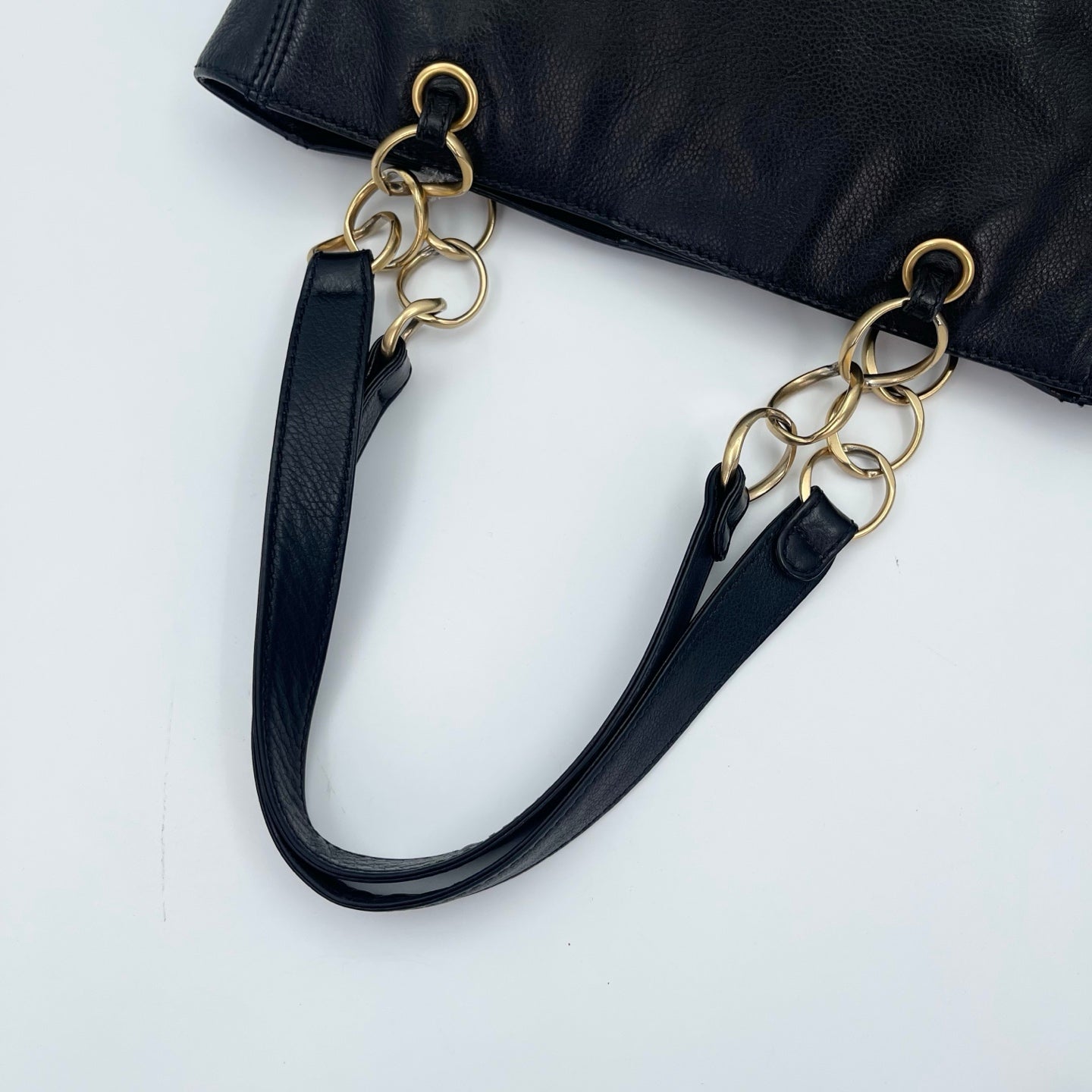 Chanel CC Logo Black Leather Chain Tote Bag Gold Hardware [Used]