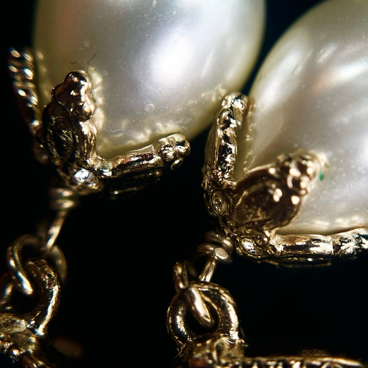 Chanel CC Black Enamel Pearl Drop Clip-On Earrings Gold-Tone [Used]