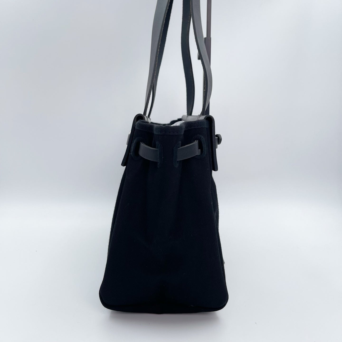 Hermès Herbag Cabas Black / Dark Blue Canvas × Leather Tote Bag Palladium  [Used]