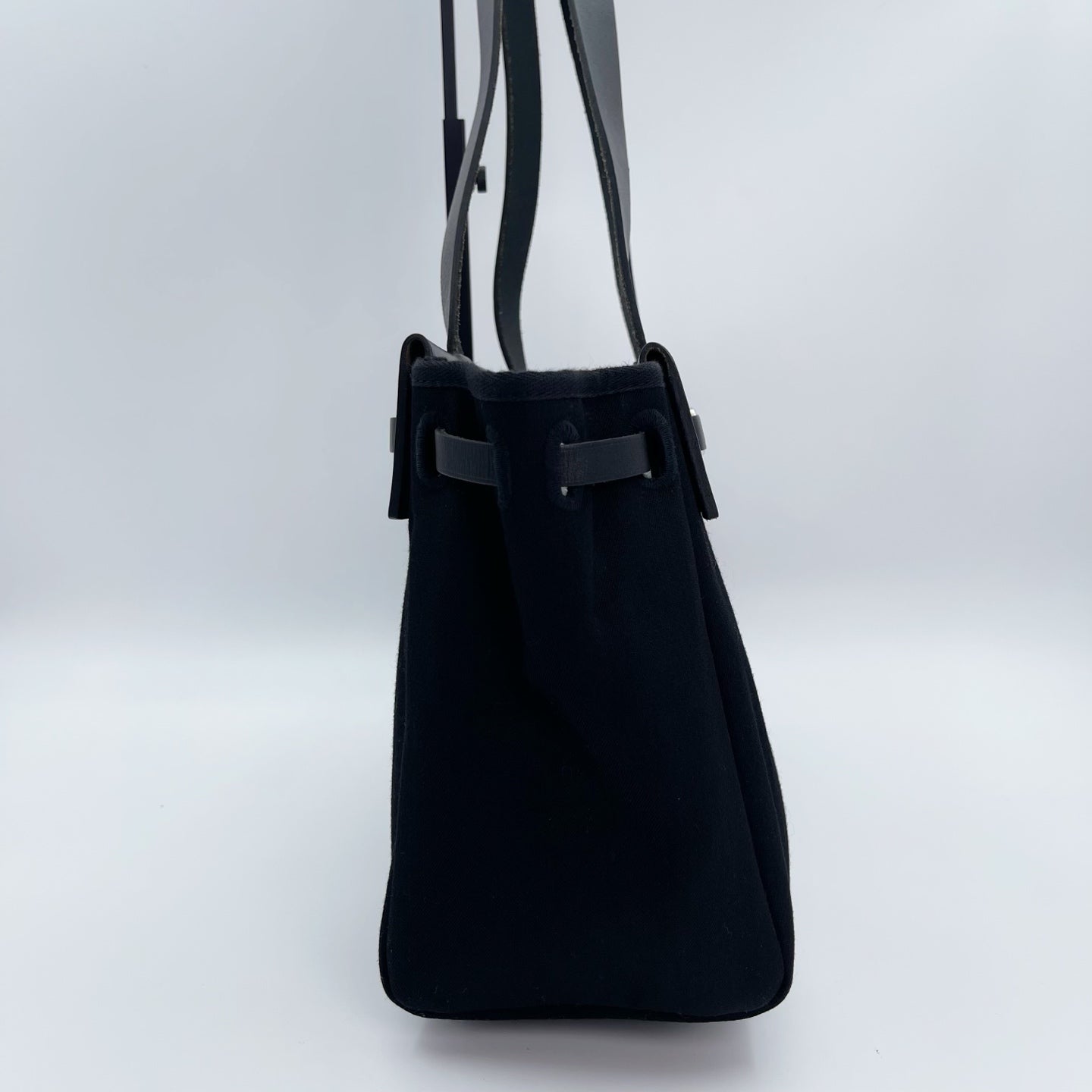 Hermès Herbag Cabas Black / Dark Blue Canvas × Leather Tote Bag Palladium  [Used]
