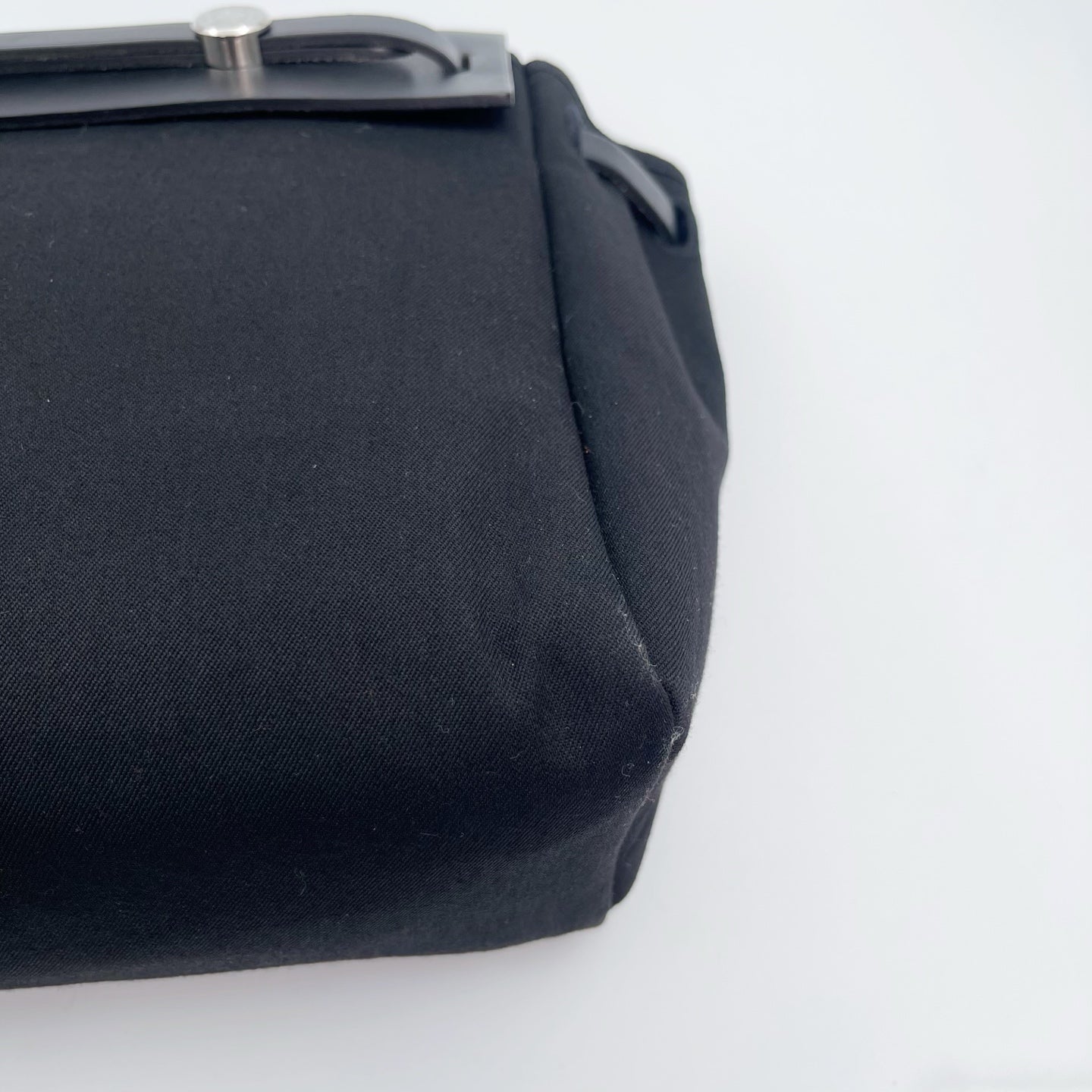 Hermès Herbag Cabas Black / Dark Blue Canvas × Leather Tote Bag Palladium  [Used]