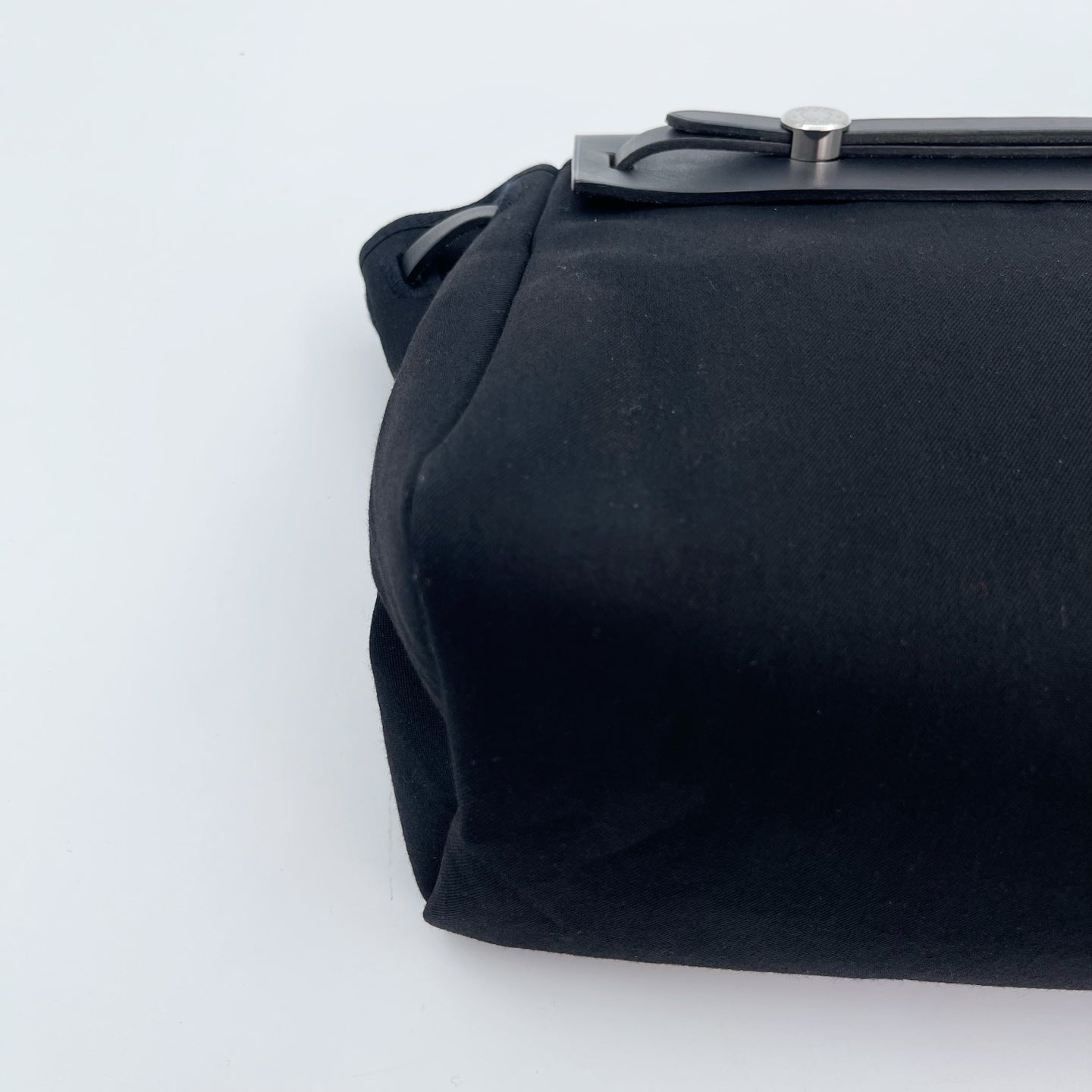 Hermès Herbag Cabas Black / Dark Blue Canvas × Leather Tote Bag Palladium  [Used]