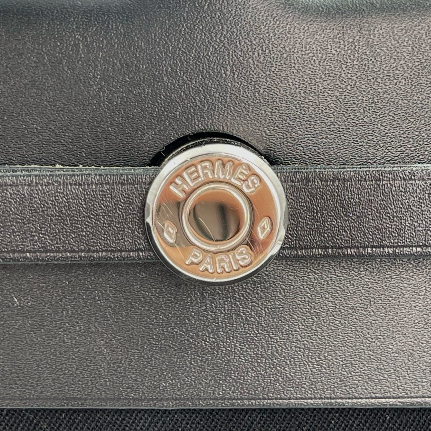 Hermès Herbag Cabas Black / Dark Blue Canvas × Leather Tote Bag Palladium  [Used]