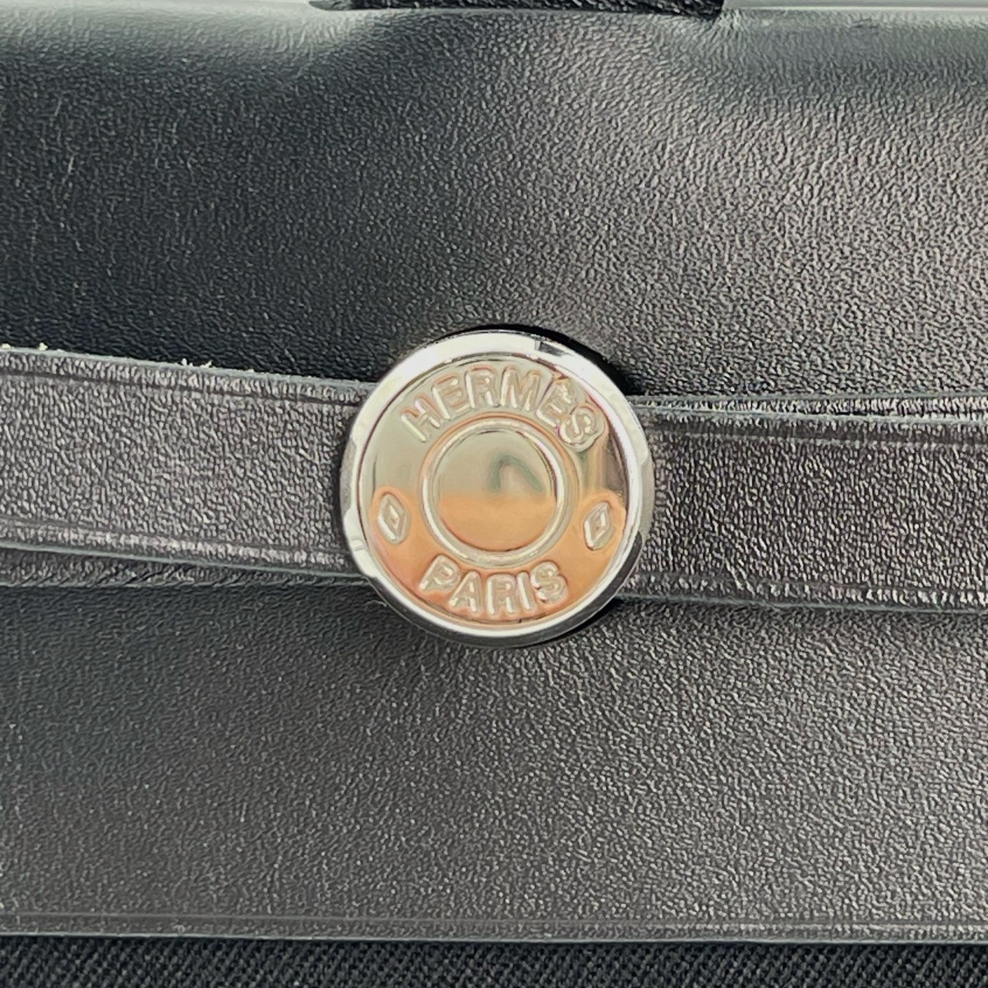 Hermès Herbag Cabas Black / Dark Blue Canvas × Leather Tote Bag Palladium  [Used]