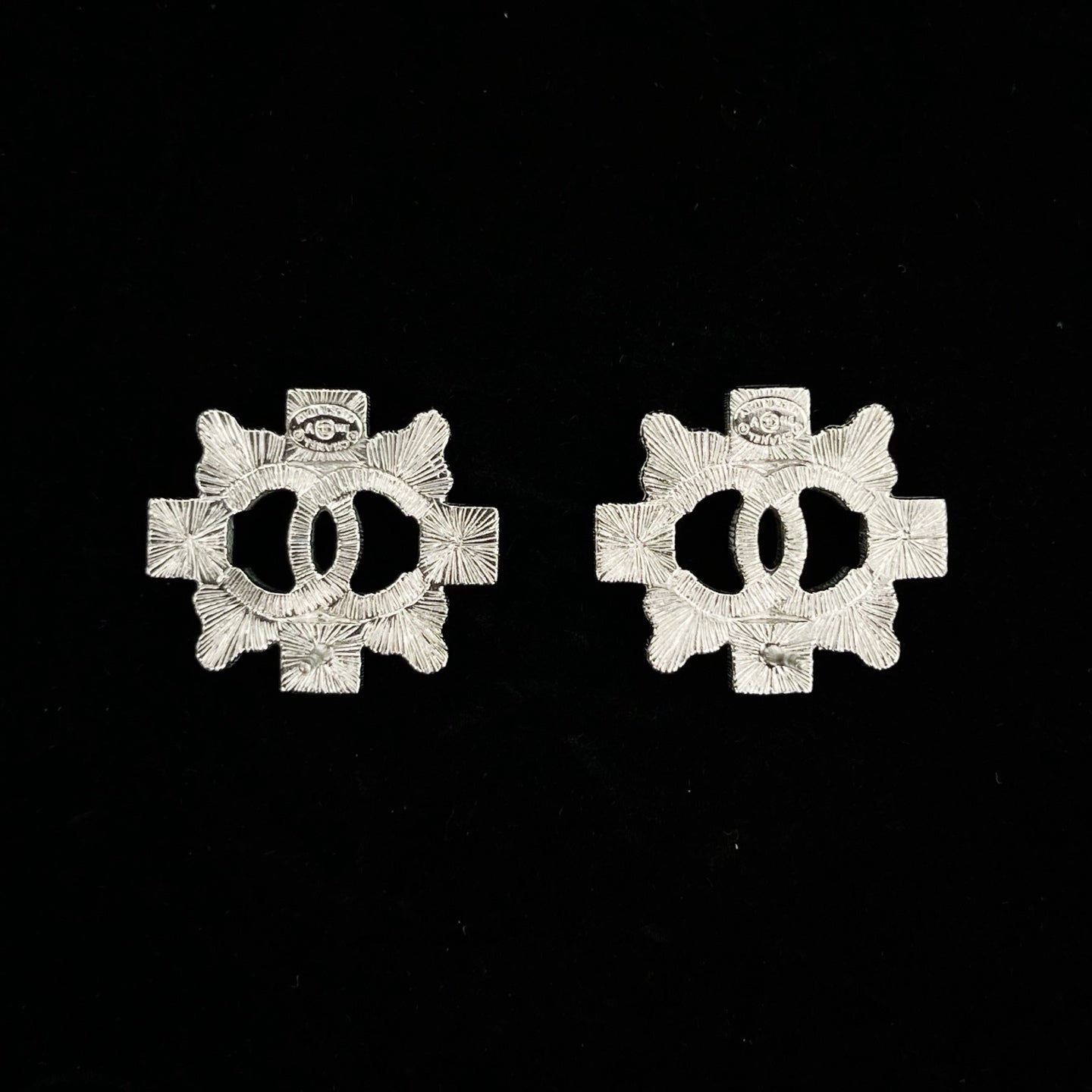 Chanel CC Silver Crystal Stud Earrings B16V [Used]