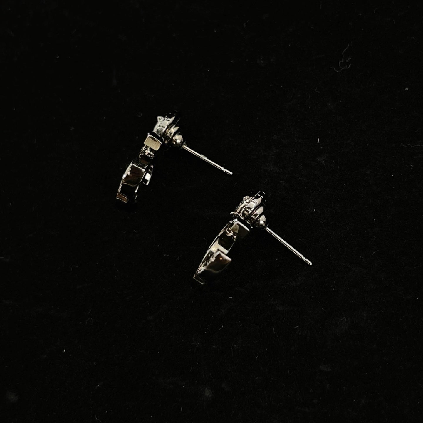Chanel CC Crystal Stud Earrings Silver Black C23A [Used]