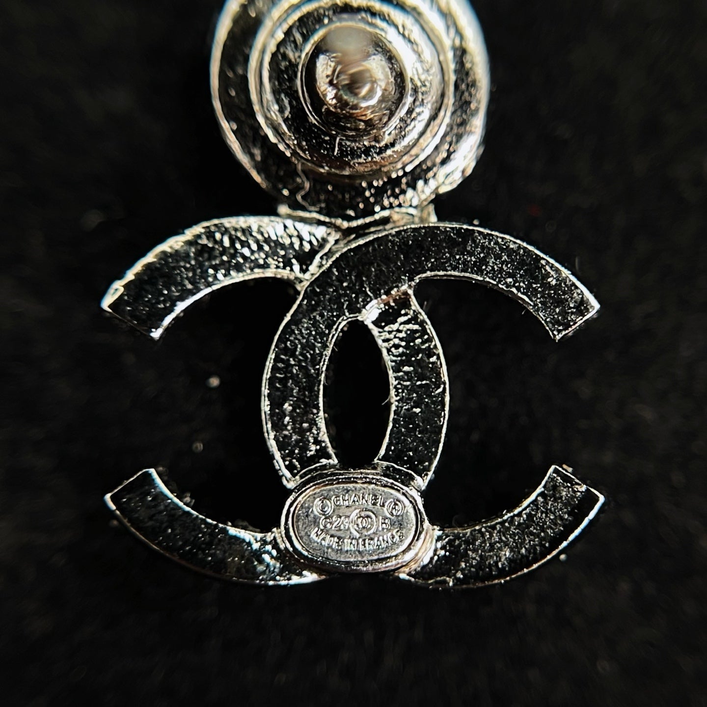 Chanel CC Crystal Stud Earrings Silver Black C23A [Used]