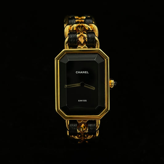 Chanel Premiere Black Dial Gold Chain Watch S Size [Used]