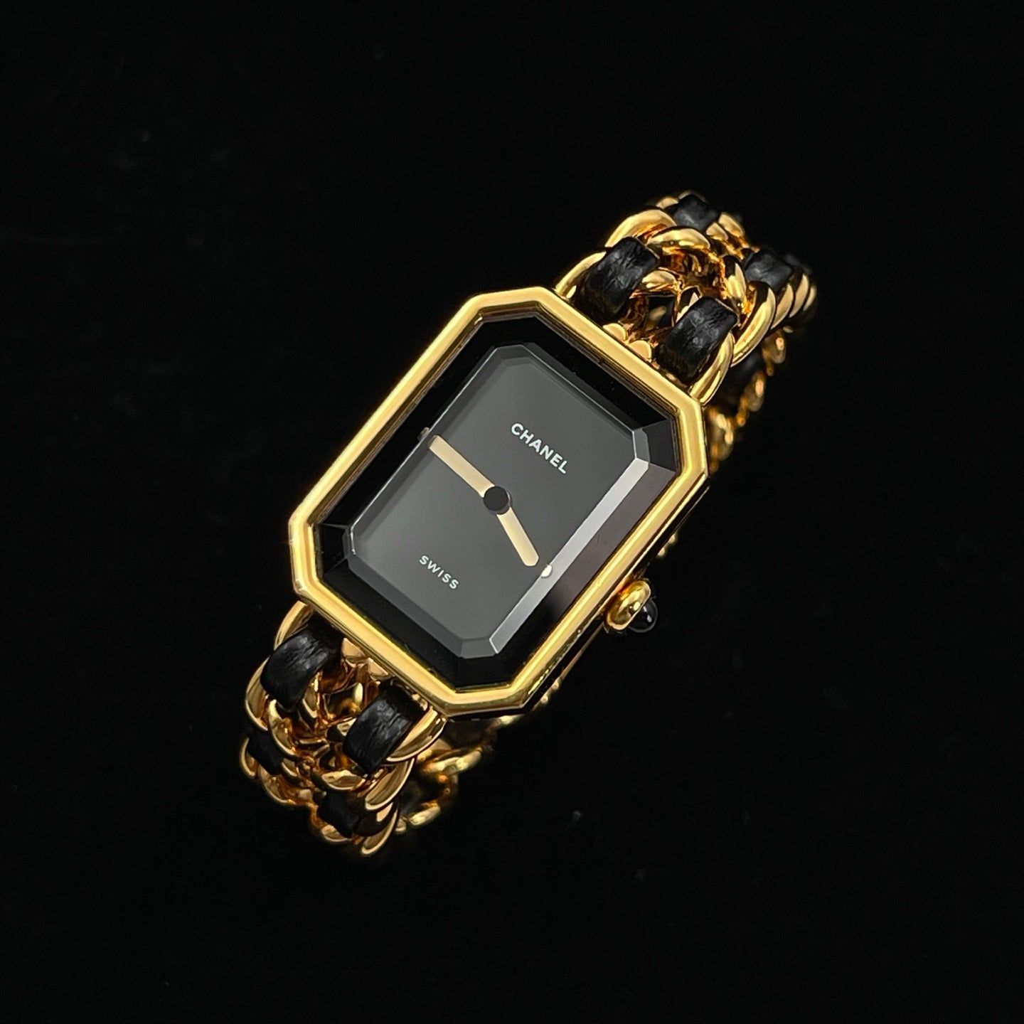 Chanel Premiere Black Dial Gold Chain Watch S Size [Used]