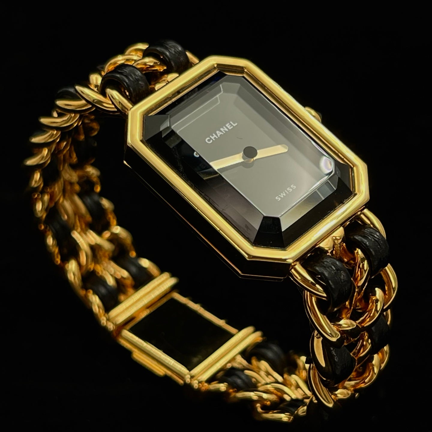 Chanel Premiere Black Dial Gold Chain Watch S Size [Used]