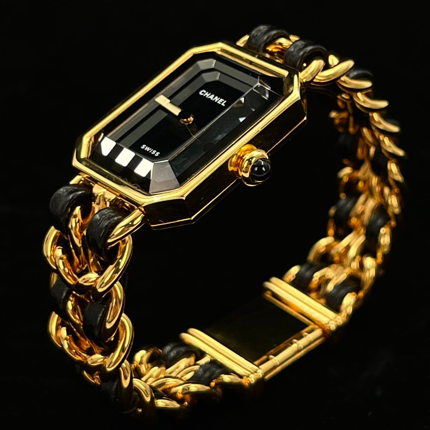 Chanel Premiere Black Dial Gold Chain Watch S Size [Used]