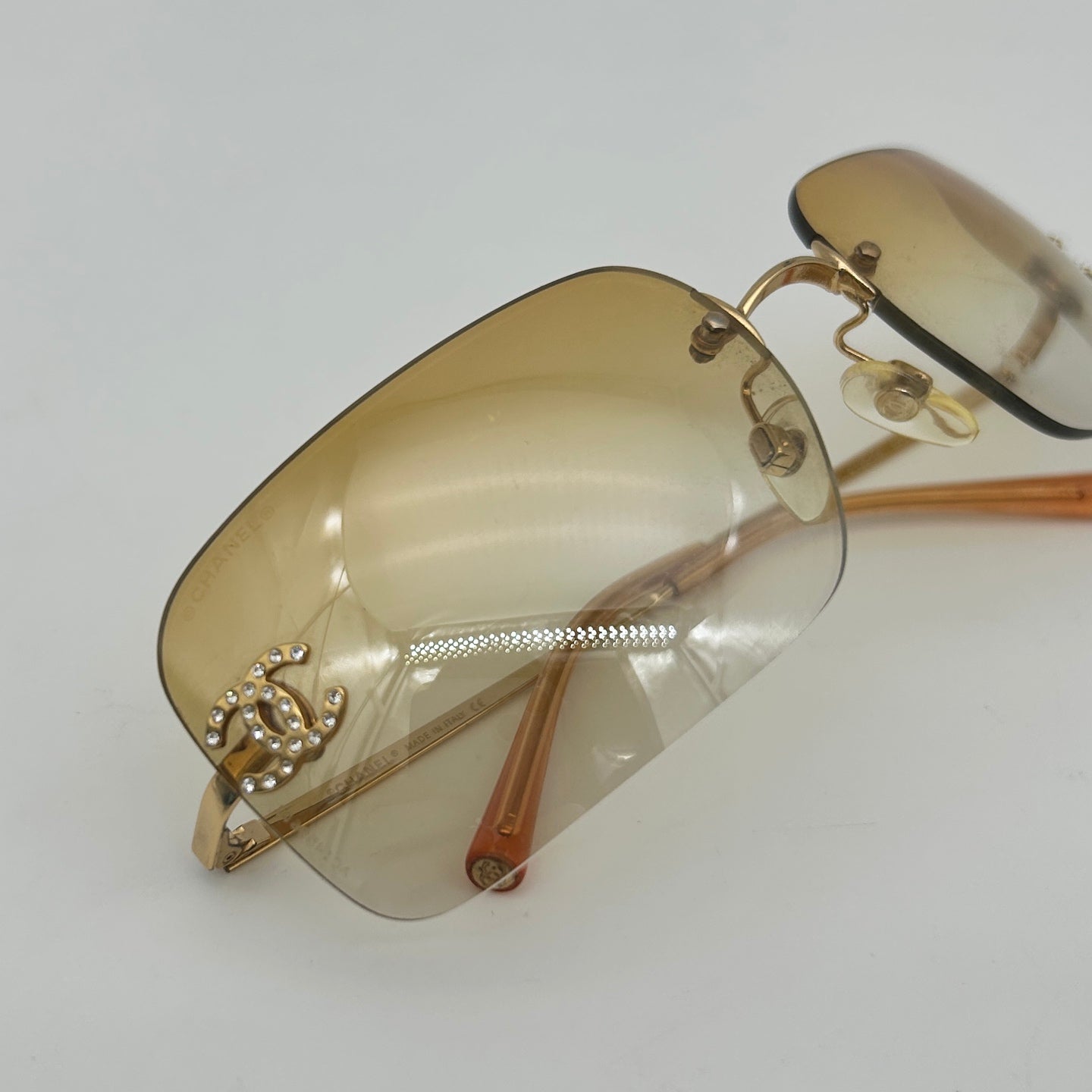 Chanel Rimless Crystal Sunglasses Brown [Used]