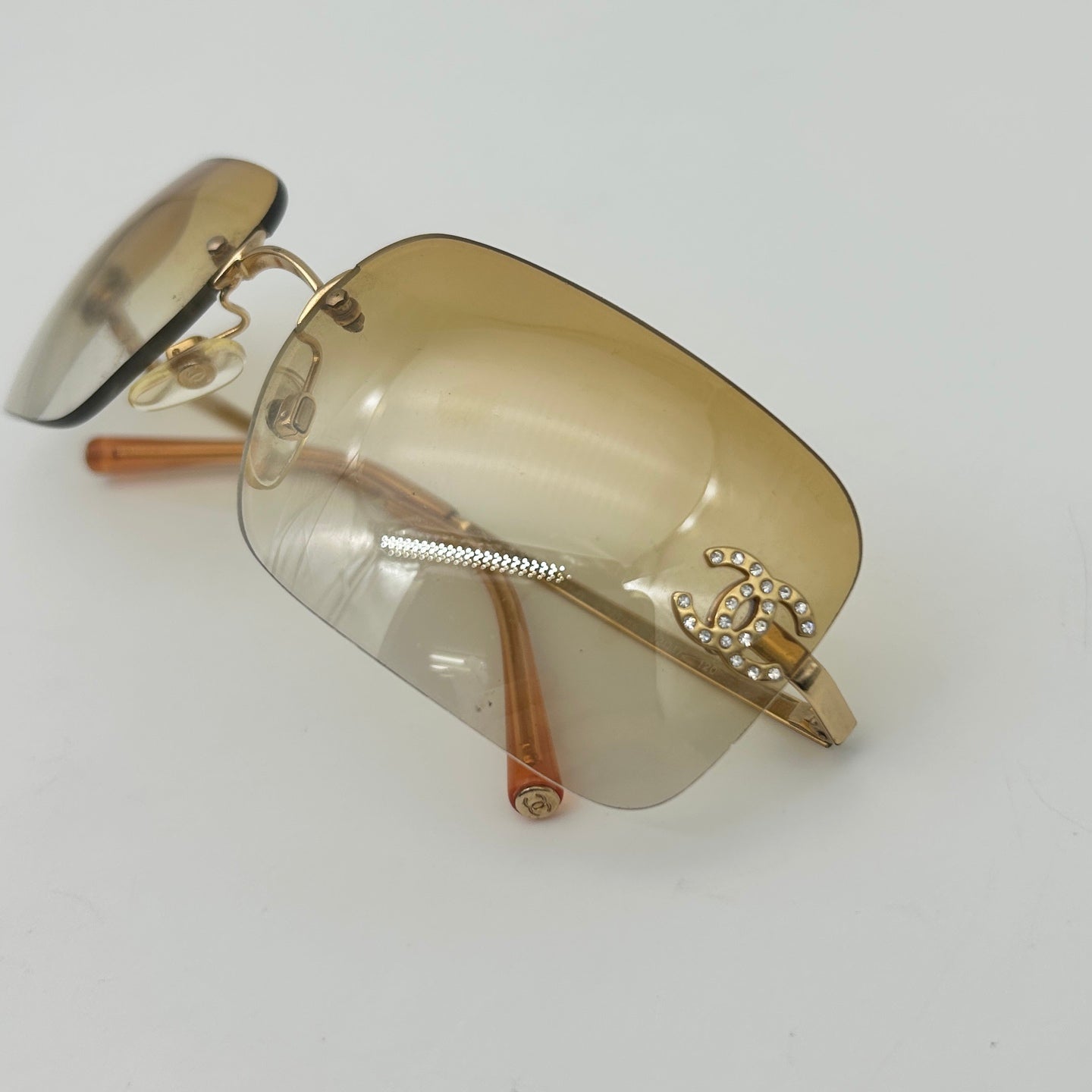 Chanel Rimless Crystal Sunglasses Brown [Used]