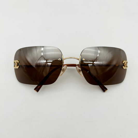 Chanel Rimless Crystal Sunglasses Brown [Used]
